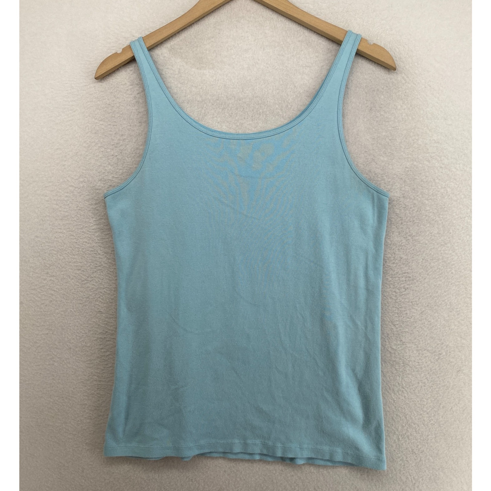 EILEEN FISHER Tank Top L Organic Cotton Ribbed Jersey Slim Cami Scoop Neck Blue